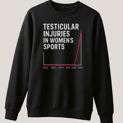 Minimalist graphic t-shirt featuring a red, white, and gray graph with text about injuries in women's sports. — printed on a unisex sweatshirt
