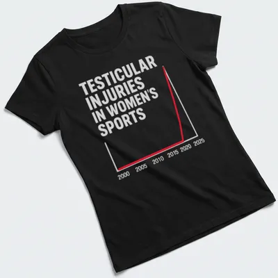 Minimalist graphic t-shirt featuring a red, white, and gray graph with text about injuries in women's sports. — printed on a women's shirt
