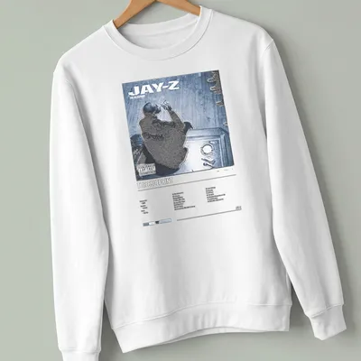 Bold illustration of Jay-Z's Blueprint album cover in blue, black, and white. — printed on a unisex sweatshirt