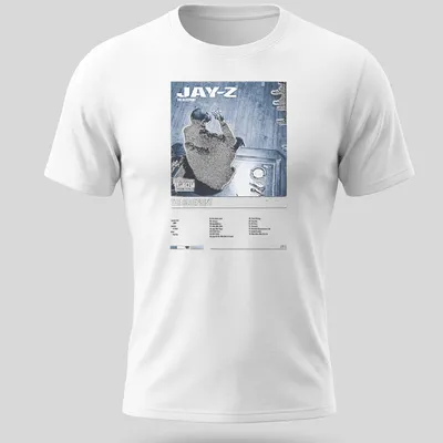 Bold illustration of Jay-Z's Blueprint album cover in blue, black, and white.