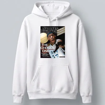 LeBron James Sports Illustrated T-shirt featuring 'THE CHOSEN ONE' text and vibrant colors. — printed on a unisex hoodie