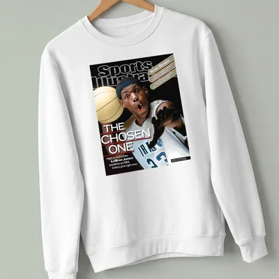 LeBron James Sports Illustrated T-shirt featuring 'THE CHOSEN ONE' text and vibrant colors. — printed on a unisex sweatshirt