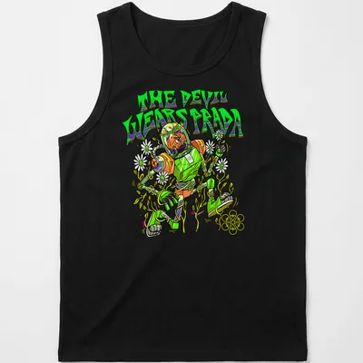 Cartoon character in a space suit with vibrant colors and humorous text — printed on a tank top