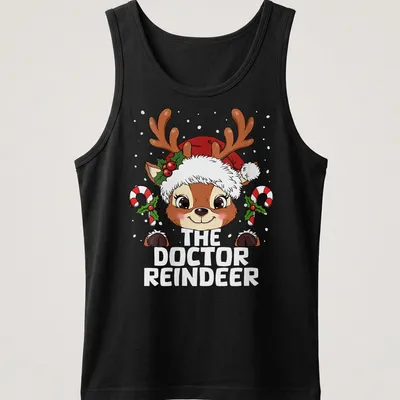 Kawaii style T-shirt featuring a cute reindeer and festive lettering — printed on a tank top