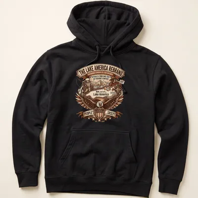 Eagle with a shield and map in vintage style on Lake America — printed on a unisex hoodie