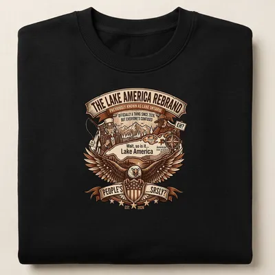 Eagle with a shield and map in vintage style on Lake America — printed on a unisex sweatshirt
