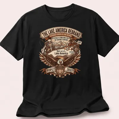 Eagle with a shield and map in vintage style on Lake America — printed on a unisex t-shirt