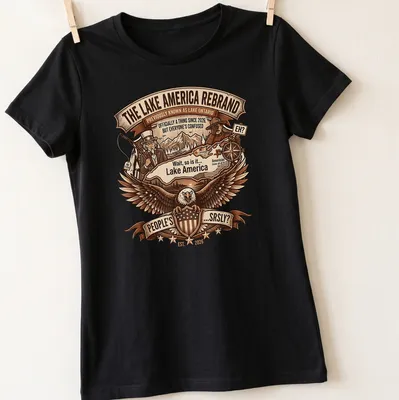 Eagle with a shield and map in vintage style on Lake America — printed on a women's shirt
