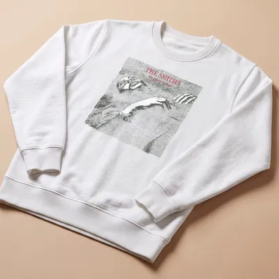 Vintage The Smiths album cover tee featuring black, white, and red colors — printed on a unisex sweatshirt
