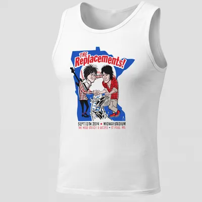 Cartoonish concert tee featuring The Replacements with vibrant colors. — printed on a tank top