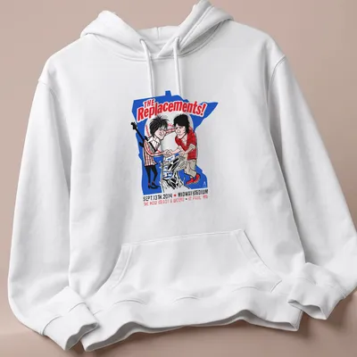 Cartoonish concert tee featuring The Replacements with vibrant colors. — printed on a unisex hoodie