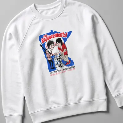 Cartoonish concert tee featuring The Replacements with vibrant colors. — printed on a unisex sweatshirt