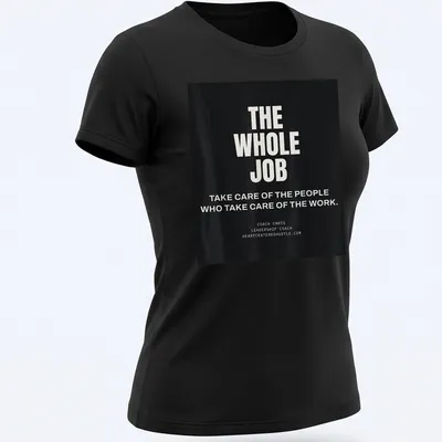 Bold typography featuring leadership coaching message on — printed on a women's shirt