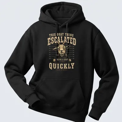 Vintage distressed t-shirt with humorous goat graphic and text — printed on a unisex hoodie