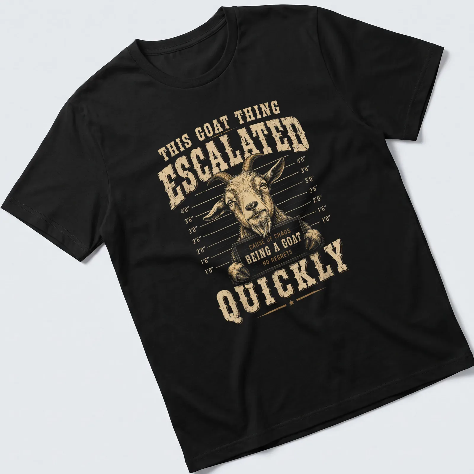 Vintage distressed t-shirt with humorous goat graphic and text — printed on a unisex t-shirt