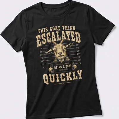 Vintage distressed t-shirt with humorous goat graphic and text — printed on a women's shirt