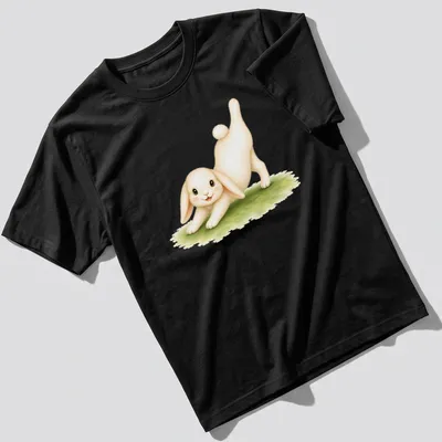 Watercolor design of a rabbit in Three Legged Dog yoga pose with green accents