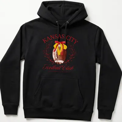 Kansas City Football Club t-shirt featuring a football and watercolor text design — printed on a unisex hoodie