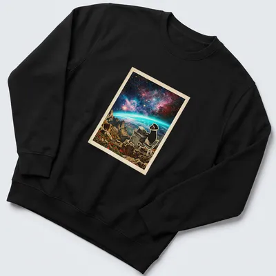 Siamese cat illustration with vintage cosmic style and colorful text. — printed on a unisex sweatshirt