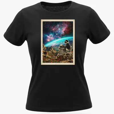 Siamese cat illustration with vintage cosmic style and colorful text. — printed on a women's shirt