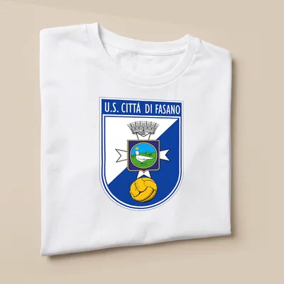 Emblematic U.S. Città di Fasano football club badge — printed on a unisex t-shirt (angled view)