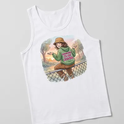 Illustrative t-shirt featuring a person in a hat and hoodie with humorous text about not listening. — printed on a tank top