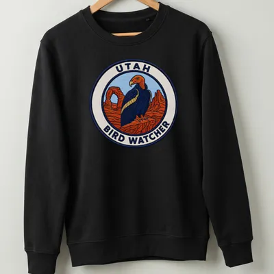 Vintage patch-style t-shirt featuring a California Condor and text for bird watchers — printed on a unisex sweatshirt