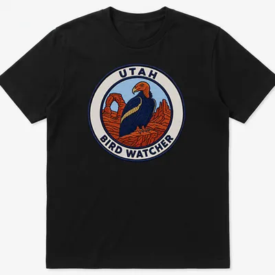 Vintage patch-style t-shirt featuring a California Condor and text for bird watchers