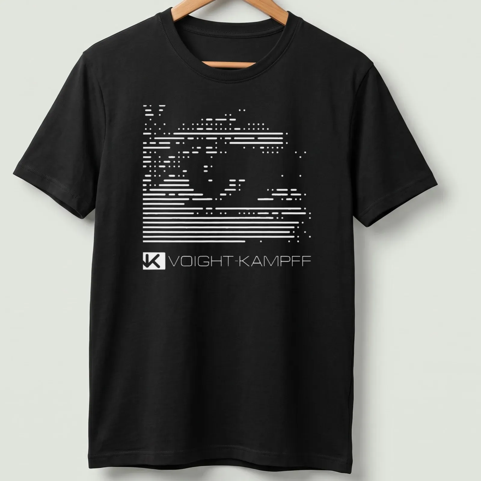 Minimalist Voight Kampf t-shirt featuring bold black and white typography — printed on a unisex t-shirt