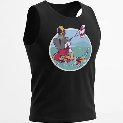 Illustrative design of a kiteboarder in vibrant colors on a — printed on a tank top