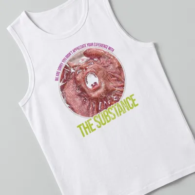 Distressed t-shirt featuring a screaming face and text about appreciation of experience — printed on a tank top