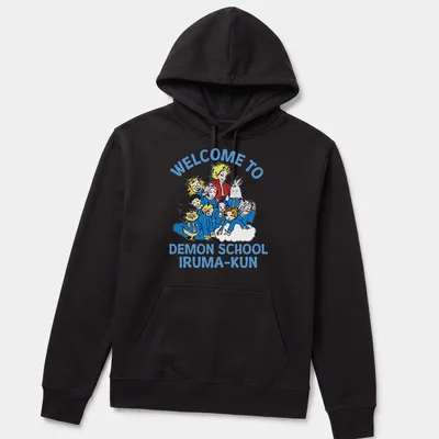 Cartoon print featuring characters from Demon School Iruma-Kun with bold text above — printed on a unisex hoodie