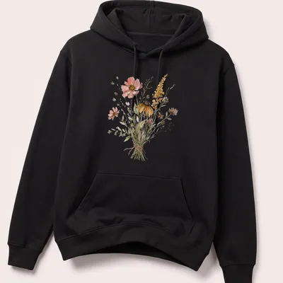 Watercolor floral print of a wildflower bouquet in pink, yellow, green, and brown. — printed on a unisex hoodie