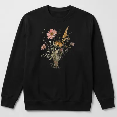 Watercolor floral print of a wildflower bouquet in pink, yellow, green, and brown. — printed on a unisex sweatshirt