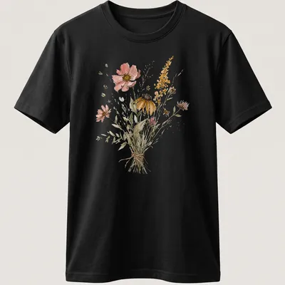 Watercolor floral print of a wildflower bouquet in pink, yellow, green, and brown.