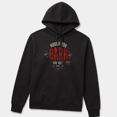 Funny goth dog t-shirt with playful text and gothic design elements — printed on a unisex hoodie