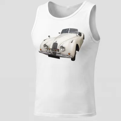 Realistic print of a Jaguar XK 120 with the text XK 120 V2. — printed on a tank top