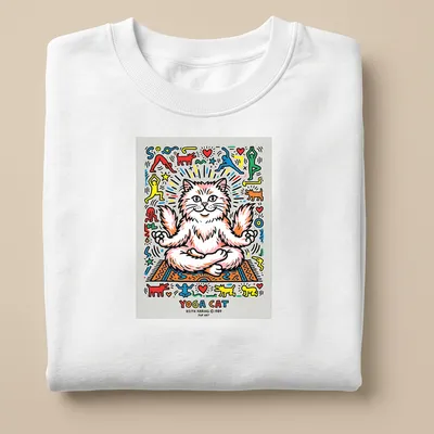Colorful pop art design featuring a Persian cat and the phrase Yoga Cat — printed on a unisex sweatshirt