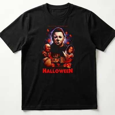Vintage horror shirt featuring Michael Myers with bold text about Halloween. — printed on a unisex t-shirt