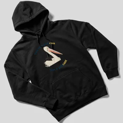 Illustrative design featuring a pelican with humorous text about being a pelican, not a pelicant. — printed on a unisex hoodie
