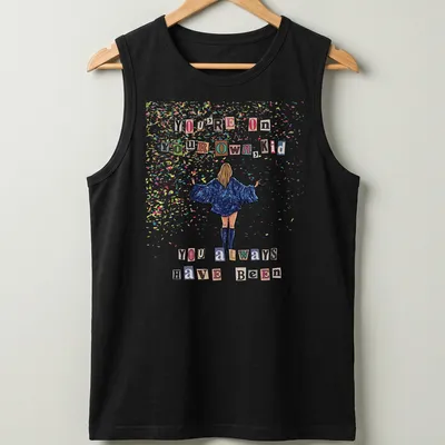 Colorful confetti design with sparkly text: You're On Your Own, Kid — printed on a tank top