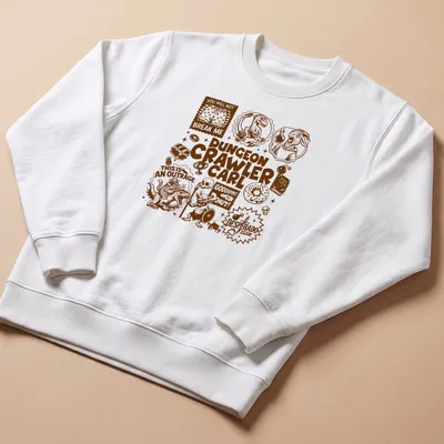 Comic illustration featuring various fantasy characters and the phrase about Dungeon Crawler Carl — printed on a unisex sweatshirt